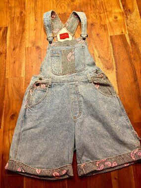 No Problem Denim Overall Shorts with Paisley Patchwork Boho Festival  - Small